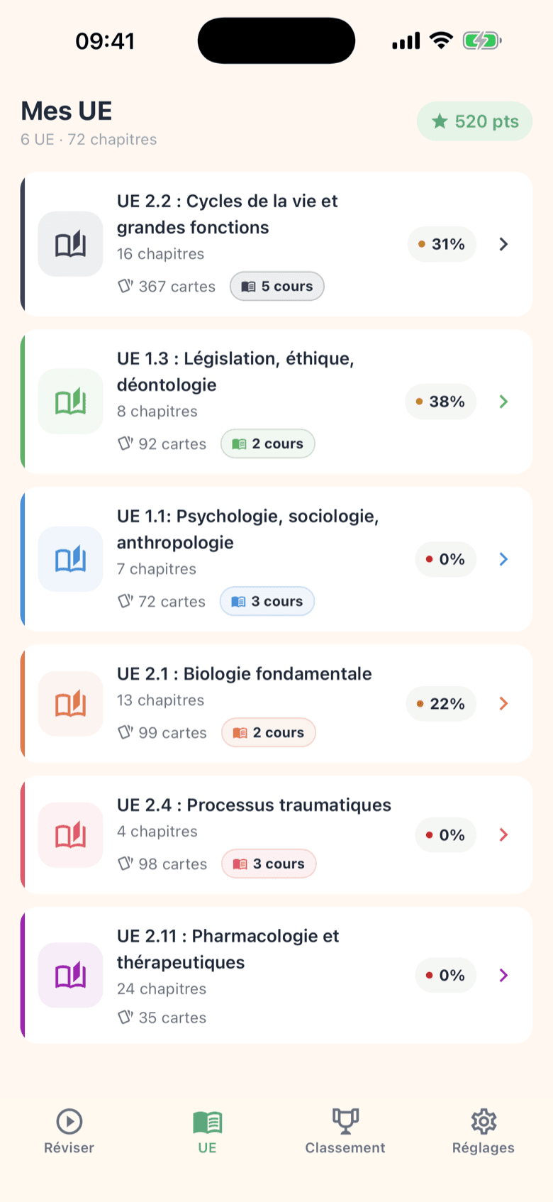 Écran programme Kara listant les unités d'enseignement de l'IFSI à sélectionner
